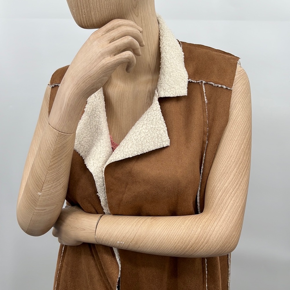 🆕Hem & Thread-Anthro Sherpa Faux Shearling Lined Long Vest Coat Western Wear - Picture 7 of 13